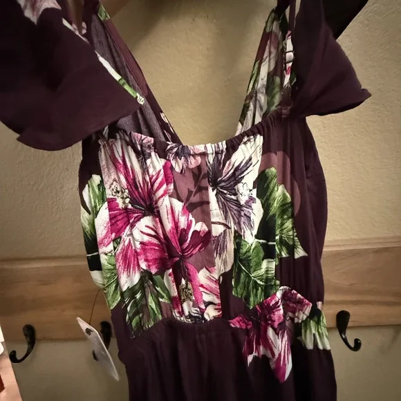 NWT Express Maxi Dress cold shoulder floral ruffle - Picture 8 of 10